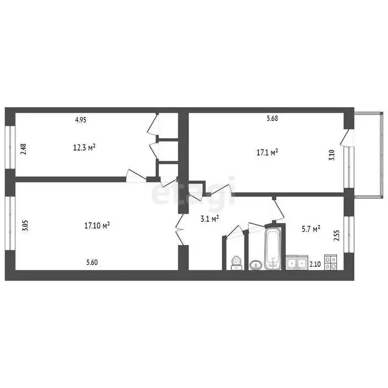 3-комнатная квартира: Красавино, улица Революции, 15 (62 м) - Фото 0