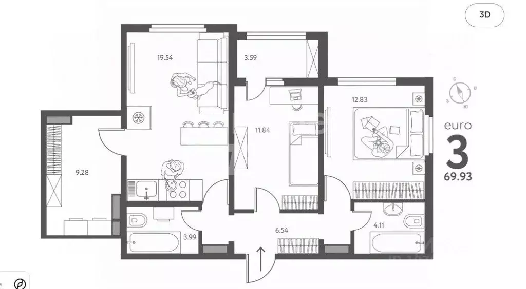3-к кв. Липецкая область, Липецк ул. Перова, 2Д (69.93 м) - Фото 2