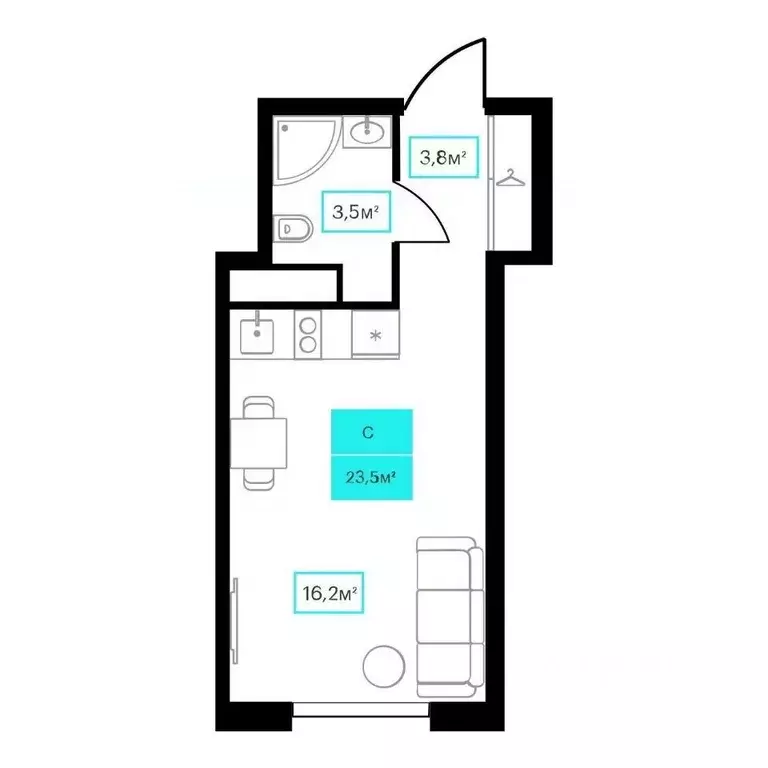 Студия Тюменская область, Тюмень ул. Червишевский Тракт, 25 (23.5 м) - Фото 1