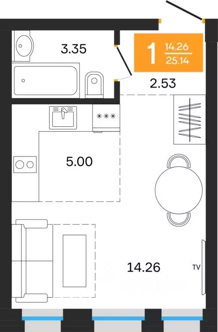 1-к кв. Башкортостан, Уфа ул. Нуриманова (25.14 м) - Фото 1