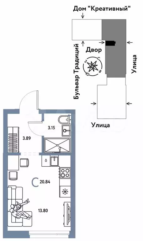 Квартира-студия, 20,8 м, 13/15 эт. - Фото 0