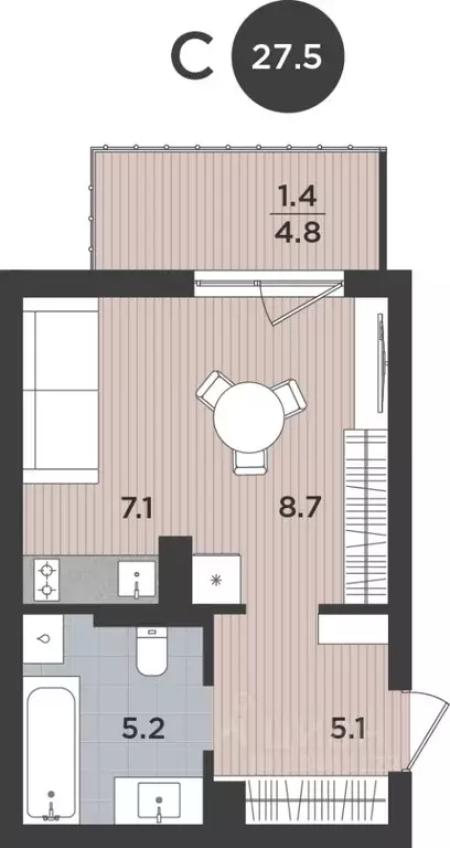 Студия Калининградская область, Калининград Тихорецкая ул., 16Ак3 ... - Фото 1