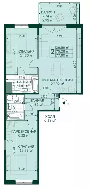 2-к кв. Санкт-Петербург Магнитогорская ул., 5к3 (75.3 м) - Фото 0