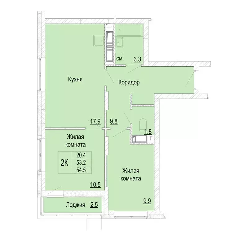 2-комнатная квартира: Нижний Новгород, деревня Кузнечиха (54.5 м) - Фото 0