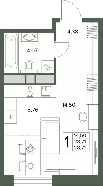 1-к кв. Московская область, Серпухов  (28.71 м) - Фото 1