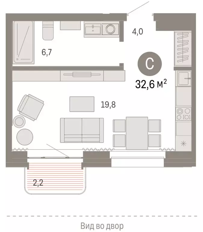 Квартира-студия: Новосибирск, Зыряновская улица, 53с (32.57 м) - Фото 1