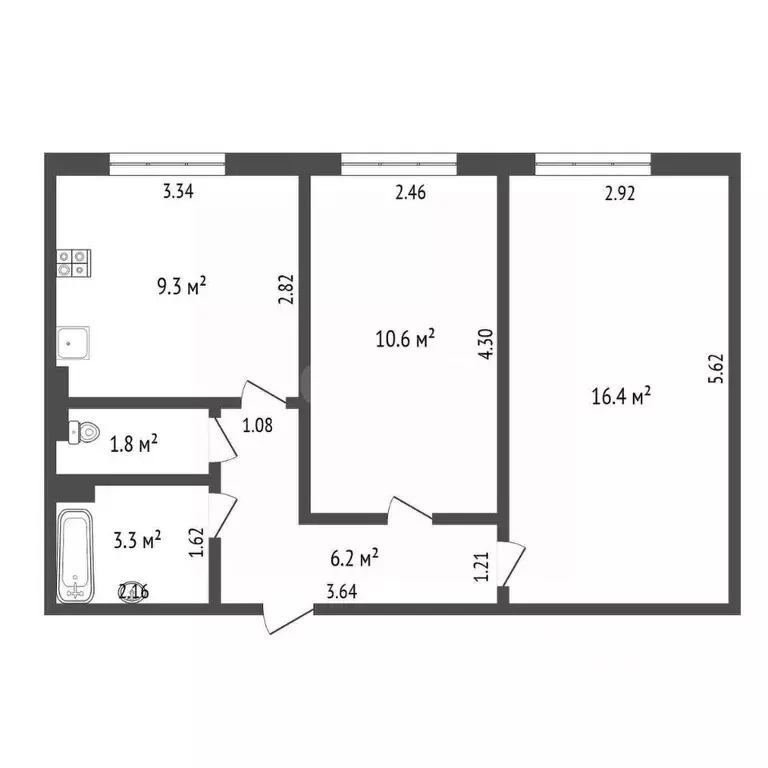 2-к кв. Ямало-Ненецкий АО, Новый Уренгой ул. Нефтяников, 16 (47.6 м) - Фото 1