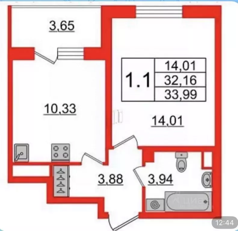 1-к кв. Санкт-Петербург ул. Струве, 8к2 (31.3 м) - Фото 2