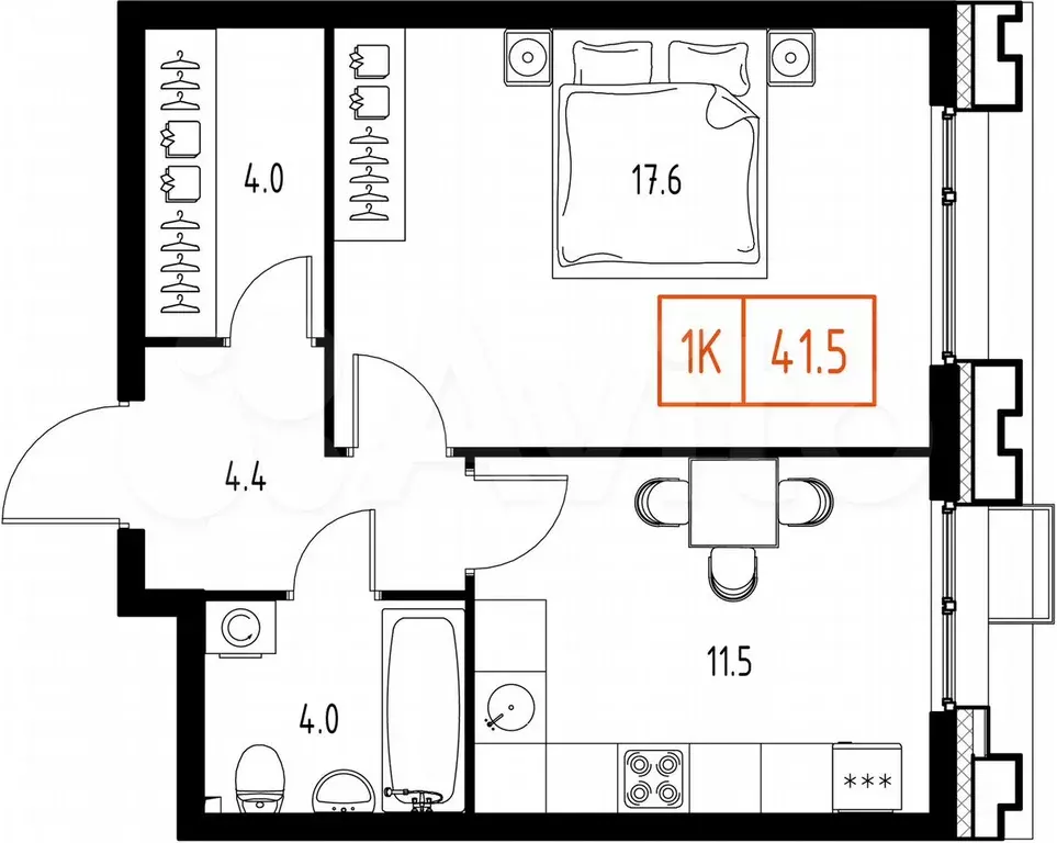 1-к. квартира, 41,5 м, 3/9 эт. - Фото 0