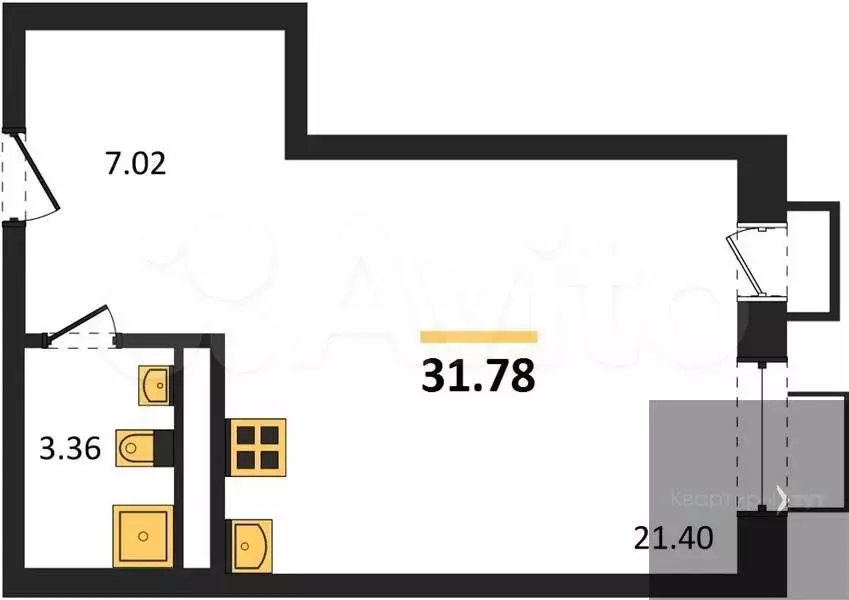 Квартира-студия, 31,8 м, 7/21 эт. - Фото 0