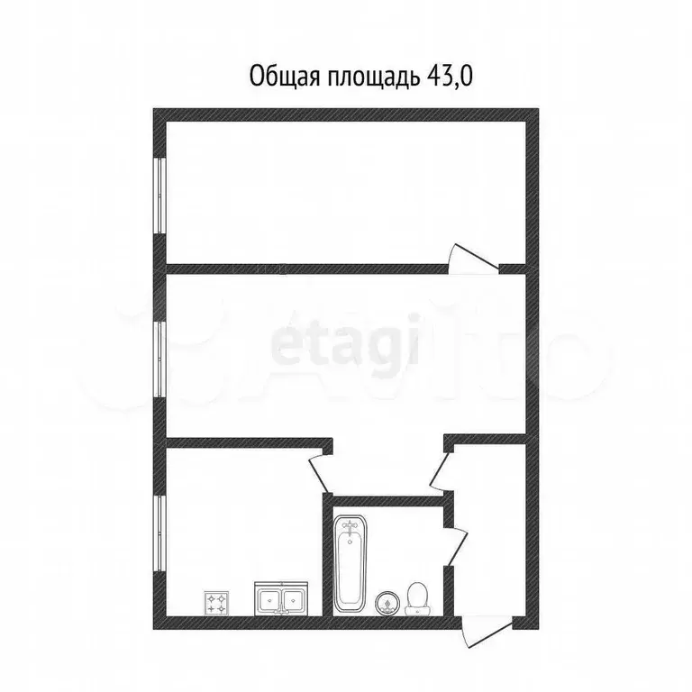 2-к. квартира, 43 м, 1/5 эт. - Фото 0
