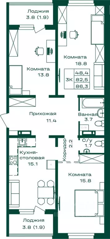 3-к кв. Алтай, Майминский район, с. Майма Алтайская ул., 2к6 (86.3 м) - Фото 1