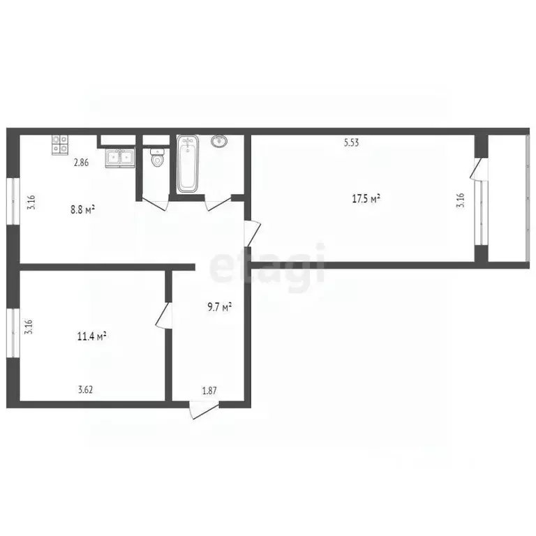 2-к кв. Ямало-Ненецкий АО, Ноябрьск ул. Дзержинского, 21 (57.2 м) - Фото 2