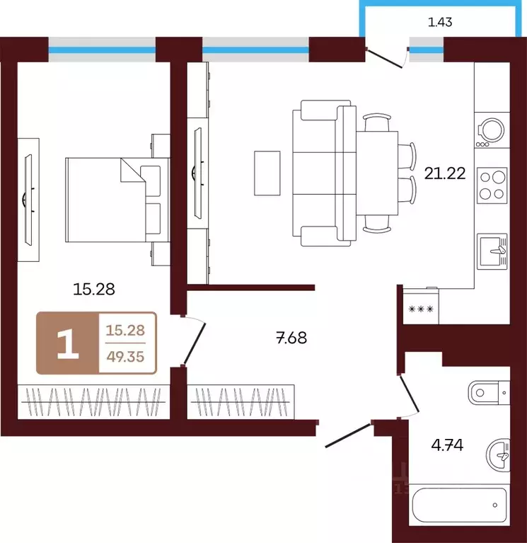 2-к кв. Башкортостан, Иглинский район, с. Акбердино  (49.35 м) - Фото 1