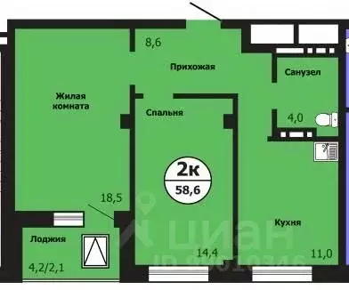 2-к кв. Красноярский край, Красноярск ул. Лесников, 51Б (58.8 м) - Фото 0