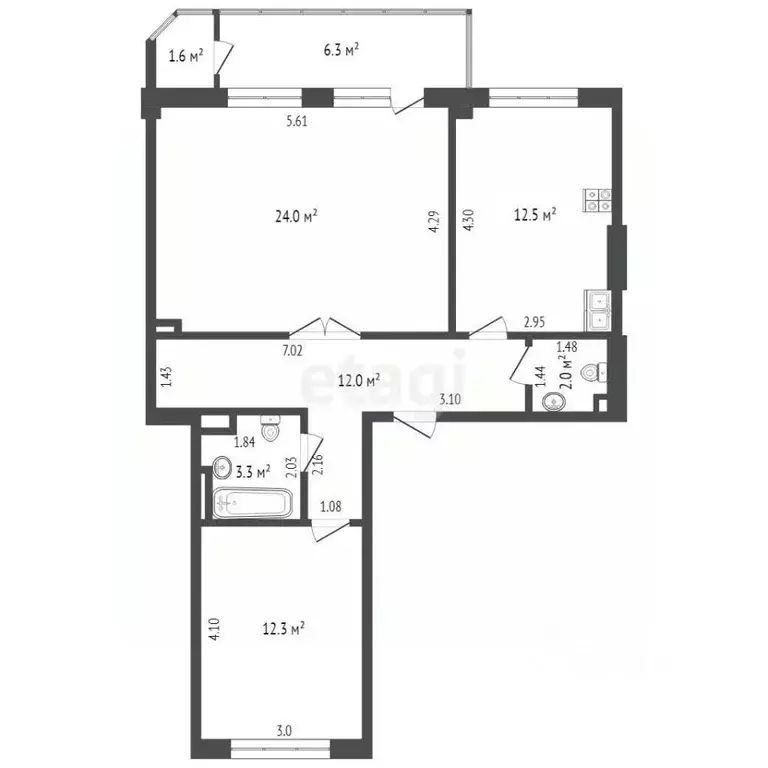 2-к кв. Ростовская область, Ростов-на-Дону Восточная ул., 7с2 (70.0 м) - Фото 1