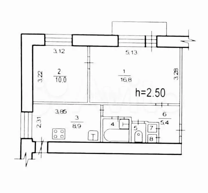 2-к. квартира, 44,7 м, 4/9 эт. - Фото 0