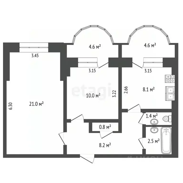 2-к кв. Тверская область, Кимры ул. Урицкого, 70 (52.1 м) - Фото 2