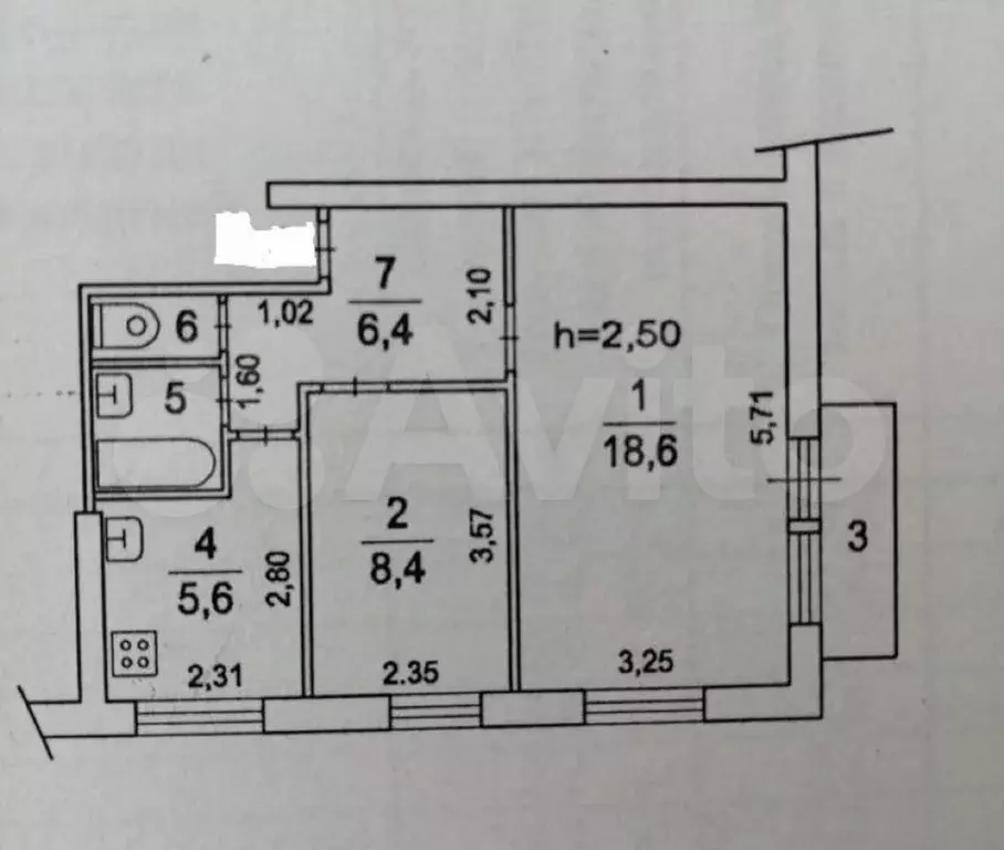 2-к. квартира, 42,3 м, 4/5 эт. - Фото 0