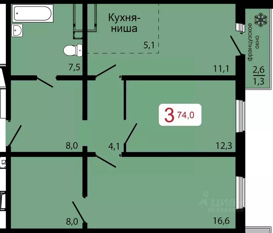 3-к кв. Красноярский край, Красноярск ул. Калинина (74.0 м) - Фото 0
