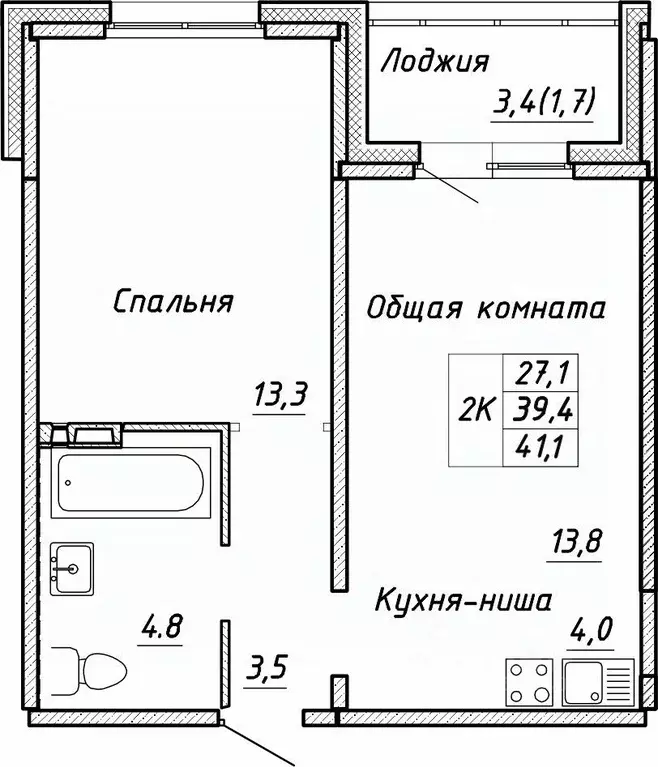 2-к кв. Новосибирская область, Новосибирск ул. Связистов, 13/1 (41.1 ... - Фото 0