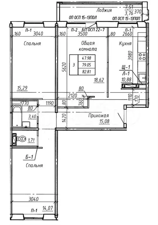 3-к. квартира, 82,8 м, 15/17 эт. - Фото 0