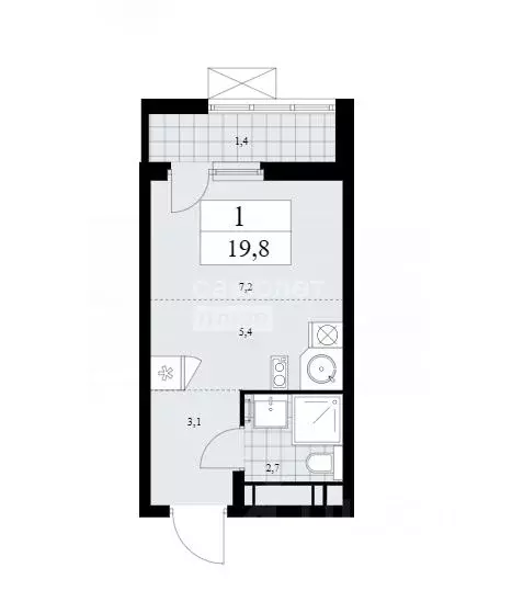 Студия Москва бул. Скандинавский, 14 (19.8 м) - Фото 2