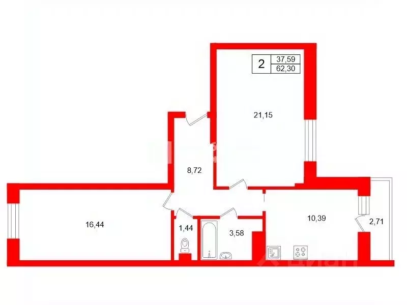 2-к кв. Санкт-Петербург Петергофское ш., 72к4 (62.3 м) - Фото 2