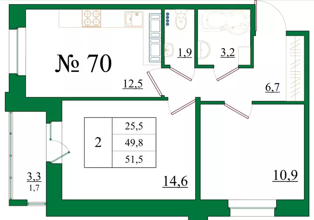 2-к кв. Ленинградская область, Гатчина Красносельское ш., 4А (51.5 м) - Фото 0