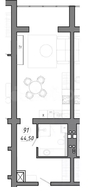 Апартаменты-студия, 44,5 м, 5/5 эт. - Фото 1