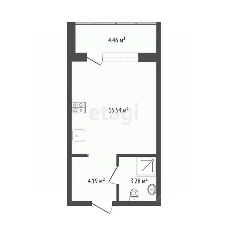 Студия Тюменская область, Тюмень ул. Игоря Комиссарова, 20 (25.24 м) - Фото 1