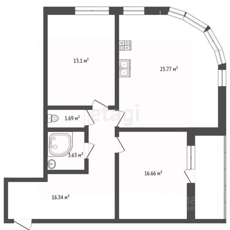 2-к кв. Ханты-Мансийский АО, Ханты-Мансийск ул. Гагарина, 35 (79.2 м) - Фото 1