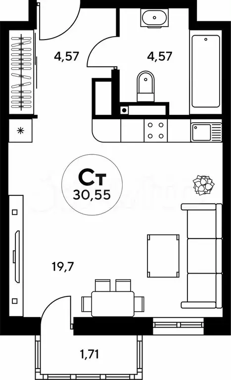 Квартира-студия, 30,6 м, 11/25 эт. - Фото 1