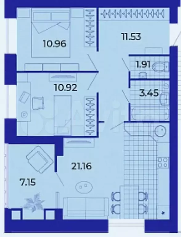 2-к. квартира, 67,1 м, 8/9 эт. - Фото 0