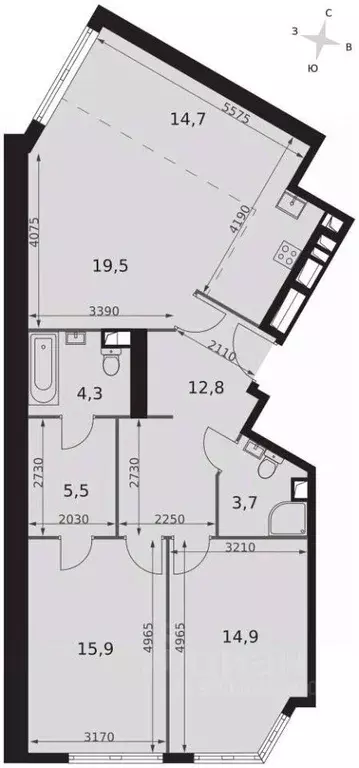 3-к кв. Москва ул. Академика Волгина, 2К1 (91.3 м) - Фото 1