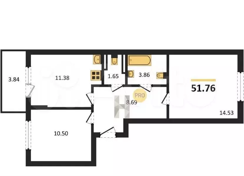 2-к. квартира, 52 м, 3/9 эт. - Фото 0