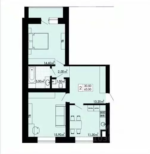 2-к кв. Калужская область, Калуга ул. Белинского, 13 (65.9 м) - Фото 2