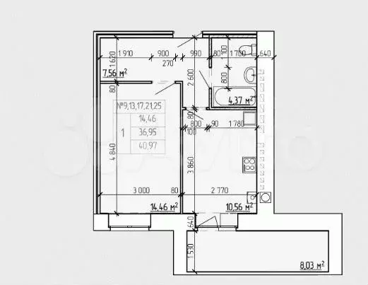 1-к. квартира, 37 м, 4/9 эт. - Фото 0