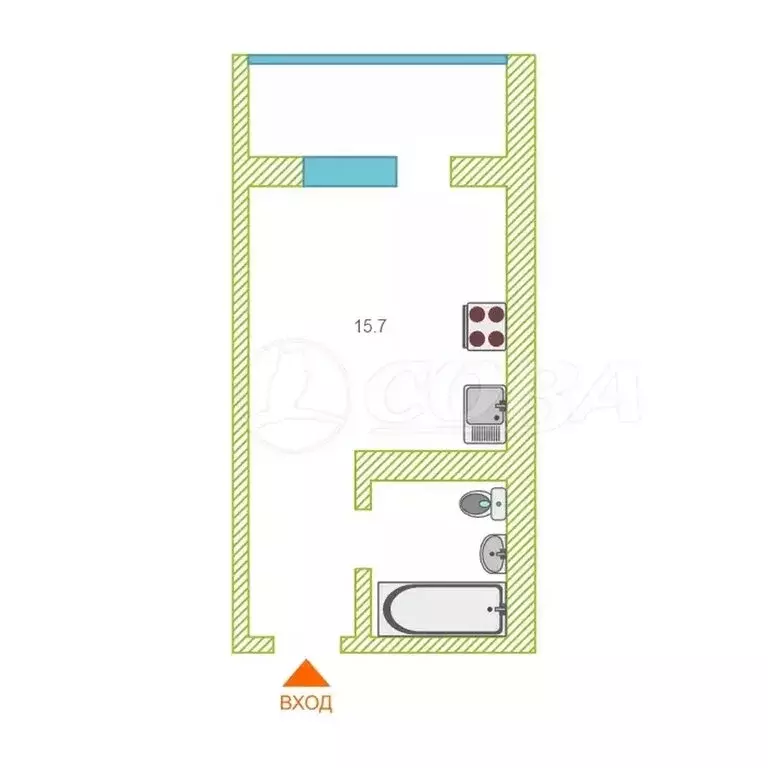 Квартира-студия: Тюмень, улица Новосёлов, 115 (15.7 м) - Фото 2
