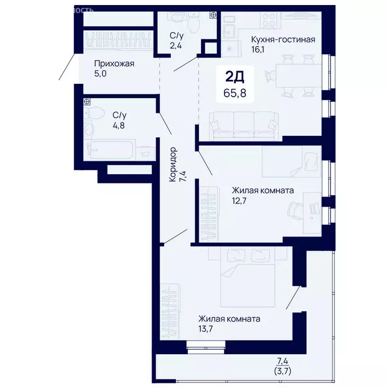 2-комнатная квартира: Екатеринбург, жилой комплекс Галактика (65.8 м) - Фото 0