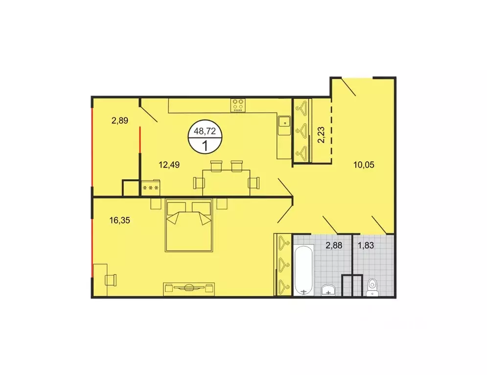 1-к кв. Ставропольский край, Ставрополь № 15 мкр,  (48.72 м) - Фото 1