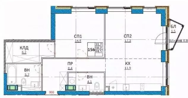 3-к кв. Москва ул. Генерала Глаголева, 14Ак1 (68.0 м) - Фото 2