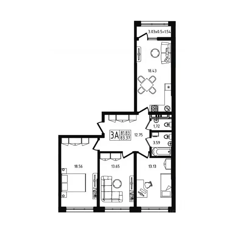 3-к кв. Адыгея, Майкоп ул. К.А. Васильева, 1к4 (83.37 м) - Фото 2