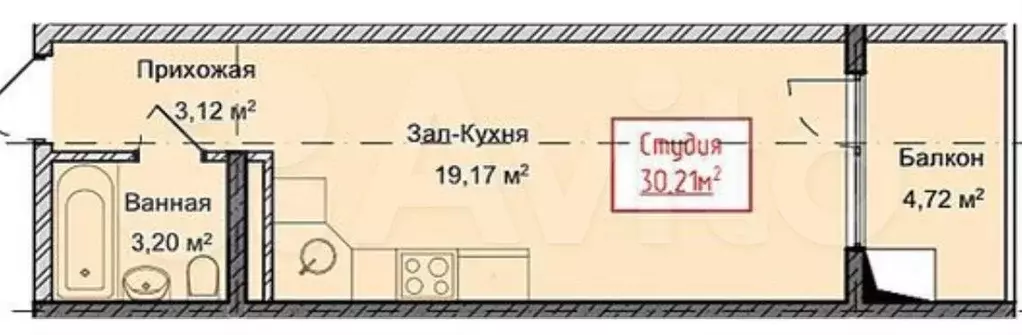 Квартира-студия, 30,2 м, 13/13 эт. - Фото 1