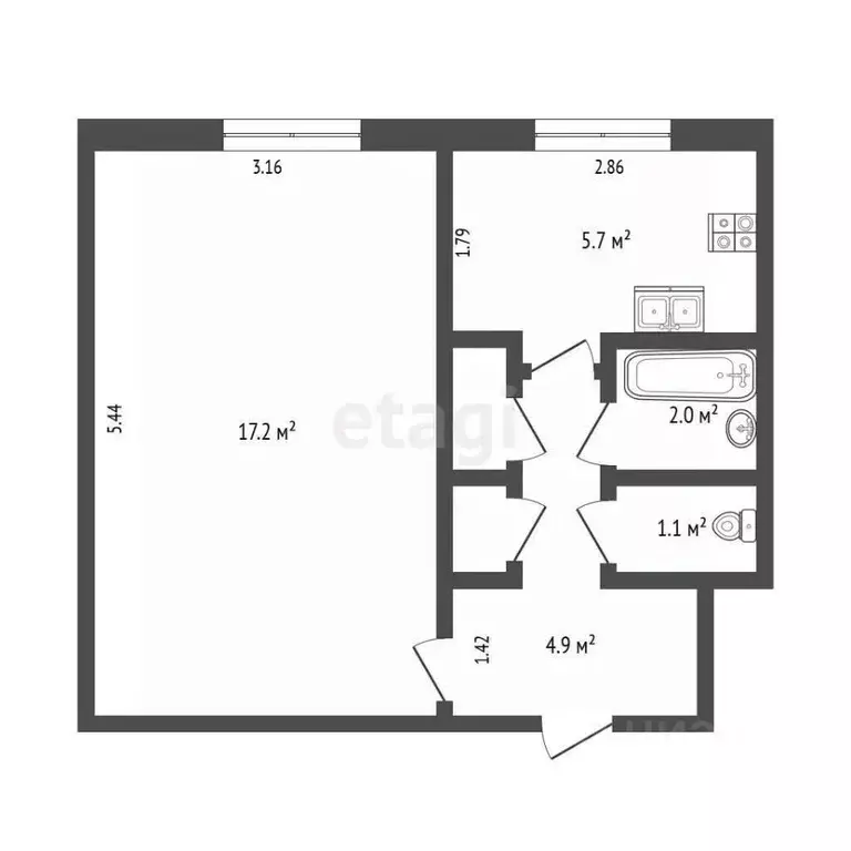 1-к кв. Ямало-Ненецкий АО, Новый Уренгой Молодежная ул., 13 (31.3 м) - Фото 2