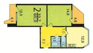 Квартира, 2 комнаты, 61 м - Фото 0