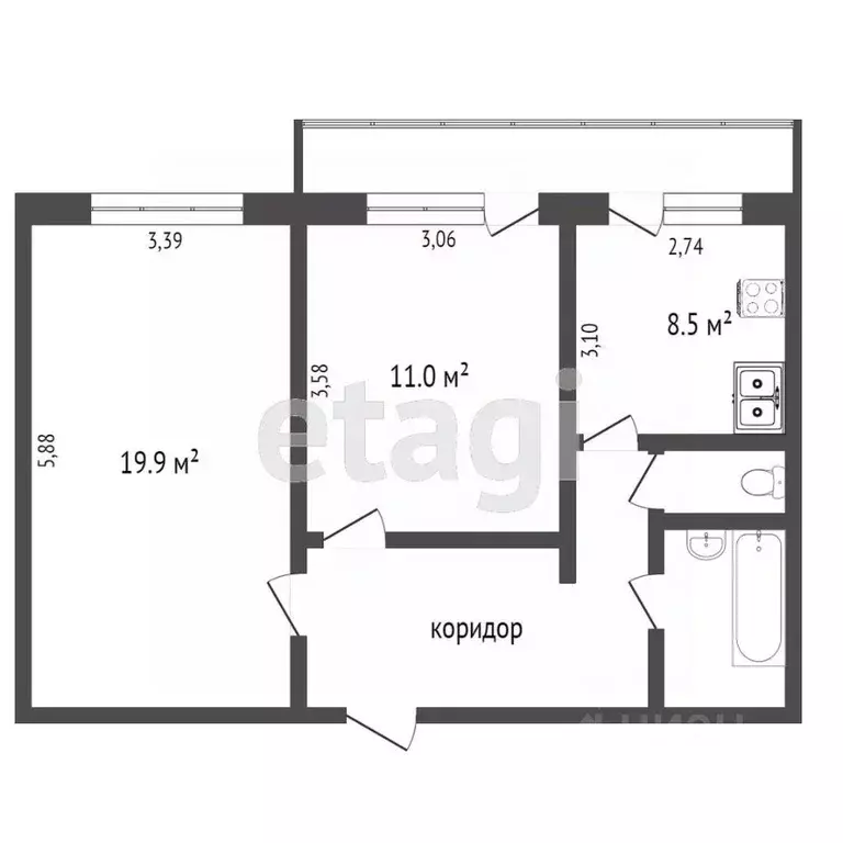 2-к кв. Ханты-Мансийский АО, Сургут просп. Ленина, 29 (52.7 м) - Фото 1