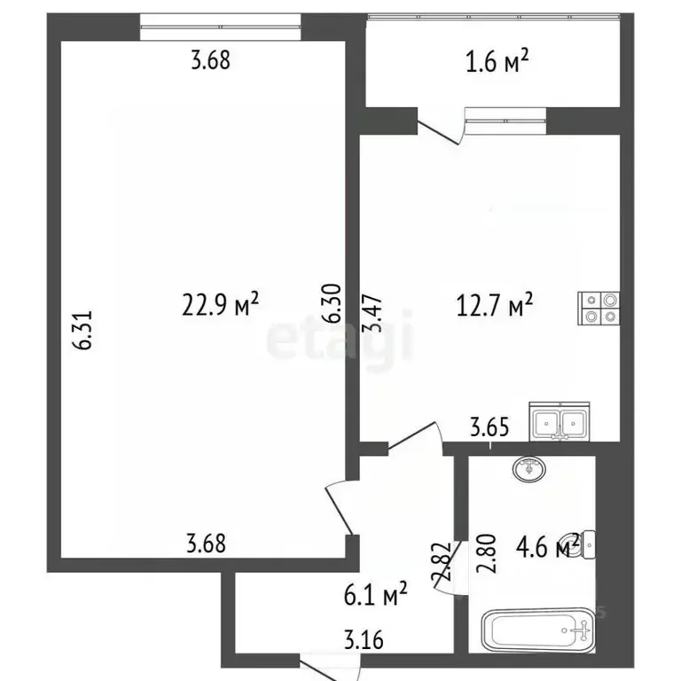 1-к кв. Москва Русаковская ул., 6А (46.3 м) - Фото 2