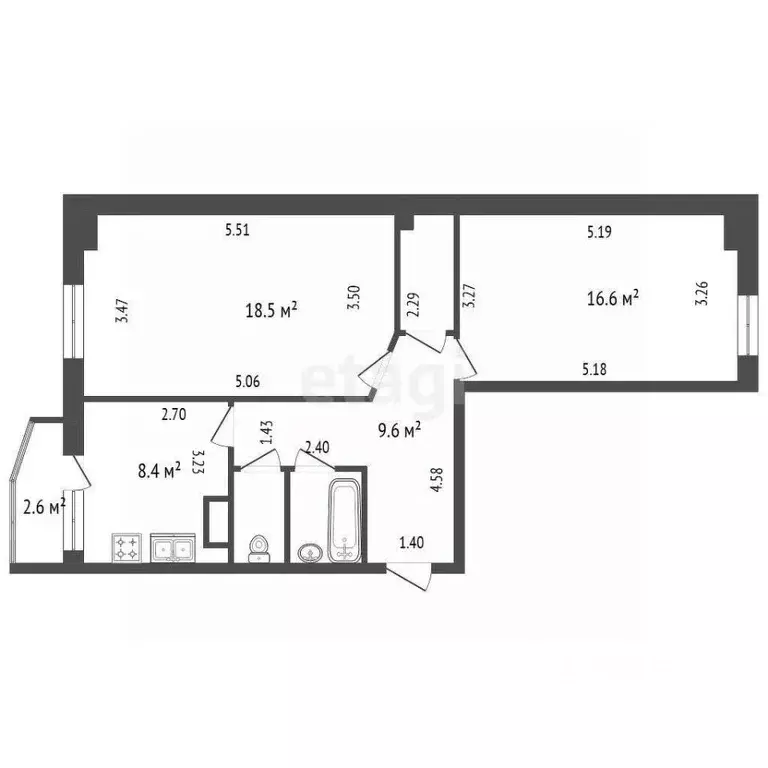 2-к кв. Санкт-Петербург Октябрьская наб., 122к1 (58.8 м) - Фото 2