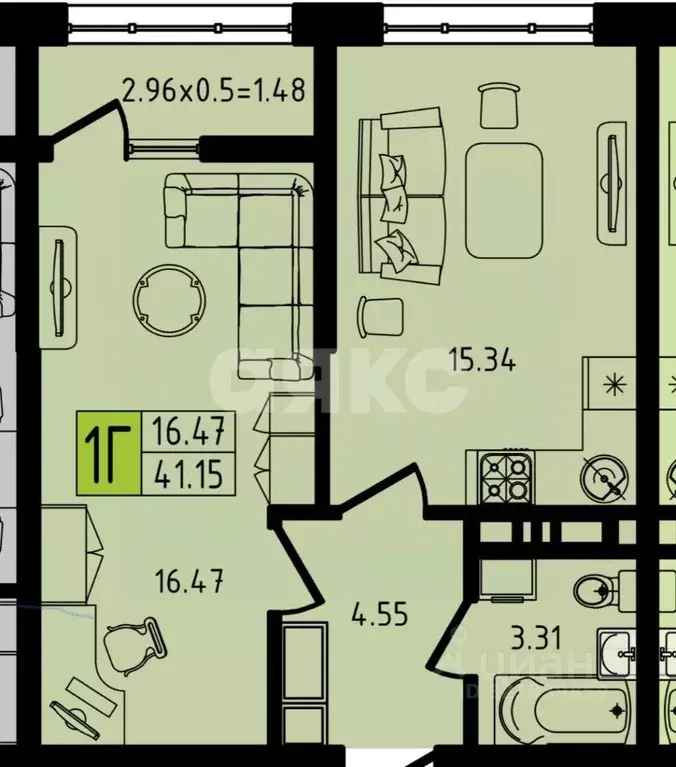 1-к кв. Адыгея, Майкоп ул. К.А. Васильева (41.15 м) - Фото 2